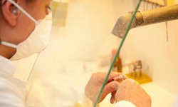 Zahntechniker fertigt präzisen Zahnersatz in moderner Dentallabor-Umgebung an.